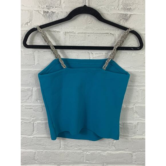 House of Harlow 1960 Women's Camisole Tank Top with Crystal Strap Blue Size S - Picture 2 of 5